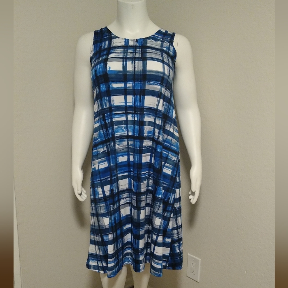 Vejaiz Designs Blue White Plaid Sleeveless Pullover Dress XL